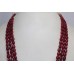 Womens String Strand 3 Line Necklace Red Ruby Cabochon Bead Gem Stones A394